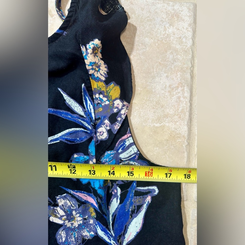 Free People Mini Dress L Black Floral Ruffled Drop Waist Tie Back Cottage Boho - Picture 7 of 10